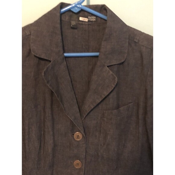 *Eileen Fisher Rumpled Linen Delave Blazer Shaped Jacket  Size 4 Dark Grey - Picture 4 of 9